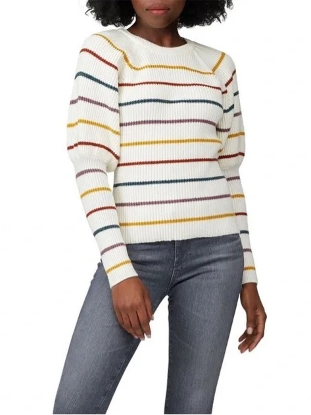 SAYLOR Leanne Ribbed Multi-Color Sweater Puff Sleeves Medium Kidcore Fall